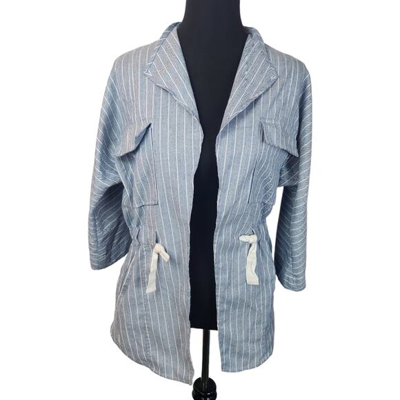 Bobi Black Blue & White Lightweight Jacket Drawstring Waist Small - Picture 1 of 9